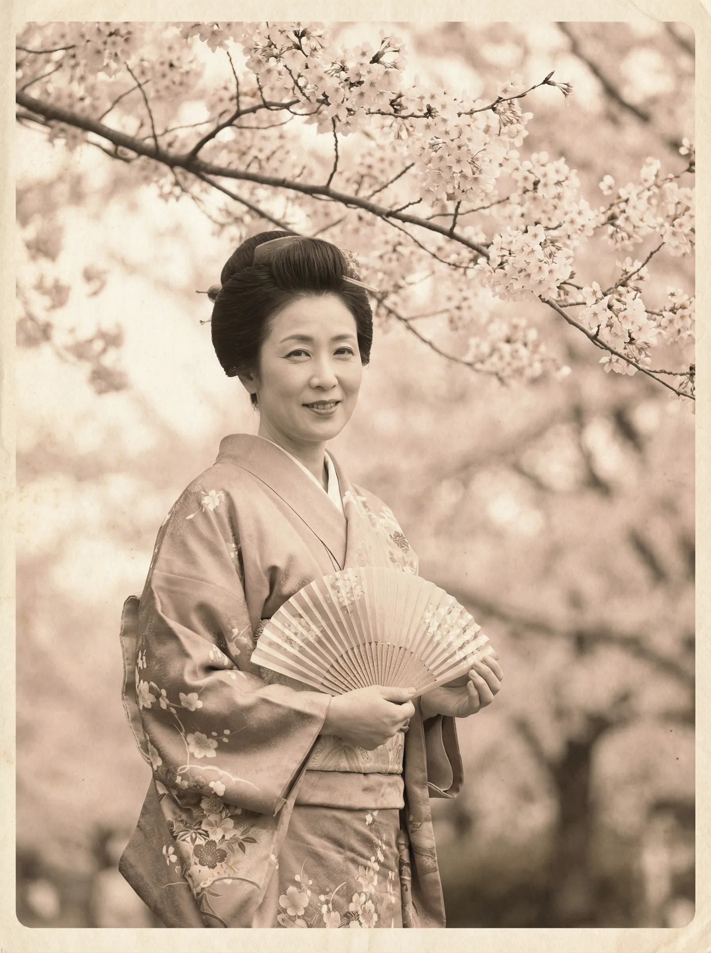 一位持扇的优雅 国产美女a片 在樱花树下的复古写真